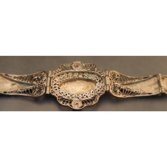 Vintage Niello Enamel Silver Filigree Bracelet Middle Eastern Look - Picture 5 of 5